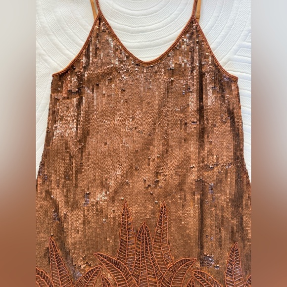 Copper Color Sequin and Beadwork Mini Dress lined holiday bling - Picture 7 of 14